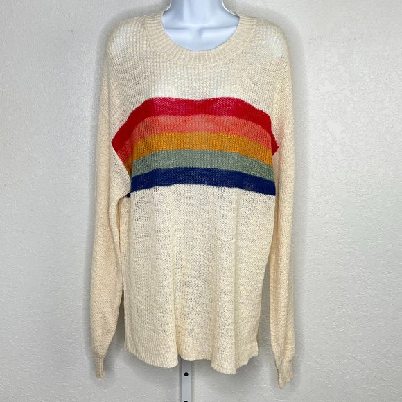 Like Love 2XL Cream Rainbow Sweater, Slightly Sheer, Cotton blend, Drapes well - Picture 1 of 15